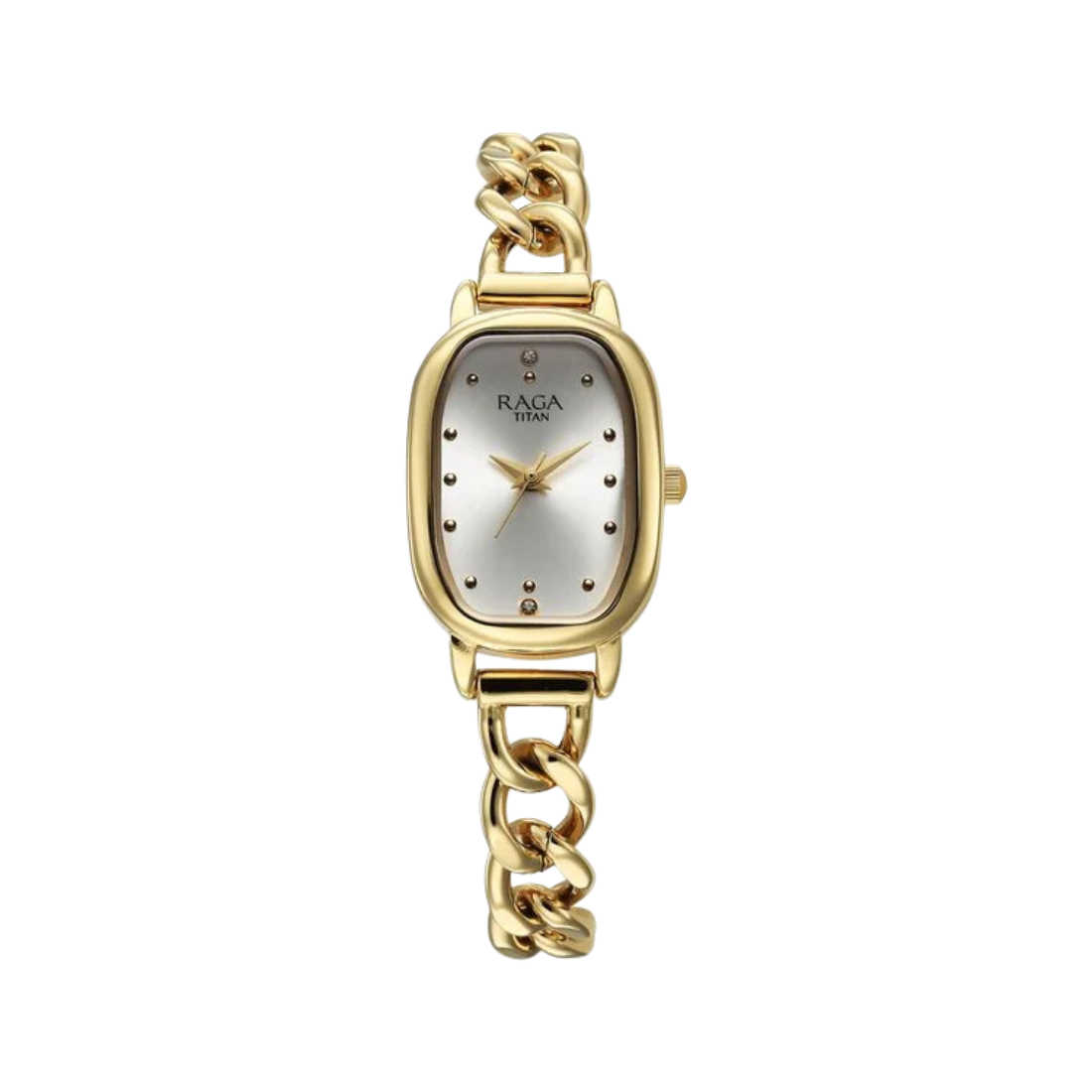 Titan Raga Showstopper Golden Case With Silver Dial Womens Watch 95309YM01