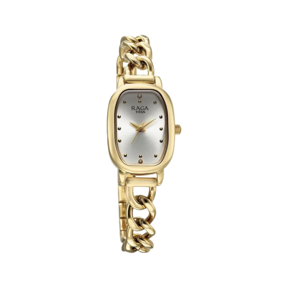 Titan Raga Showstopper Golden Case With Silver Dial Womens Watch 95309YM01