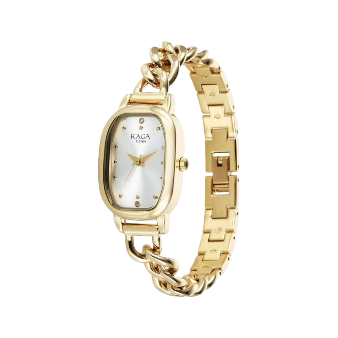 Titan Raga Showstopper Golden Case With Silver Dial Womens Watch 95309YM01