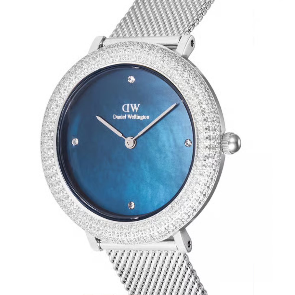 Daniel Wellington Crystal Bezel Mother of Pearl Blue Round Dial Analogue Blue Women’s Watch DW00100825K