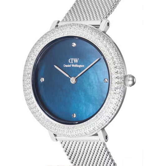 Daniel Wellington Crystal Bezel Mother of Pearl Blue Round Dial Analogue Blue Women’s Watch DW00100825K