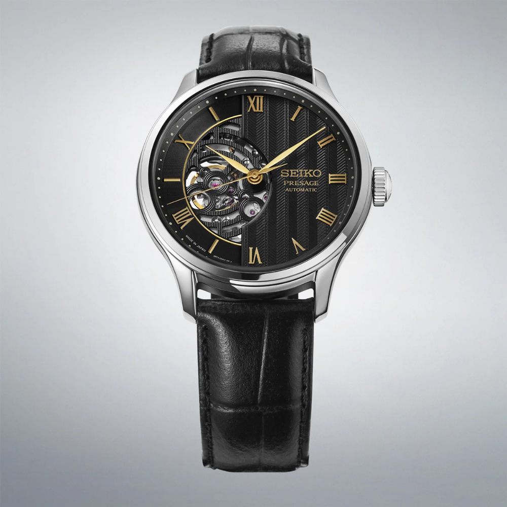 Seiko Presage Black Dial Men's Automatic Leather Strap Watch HCB008J1