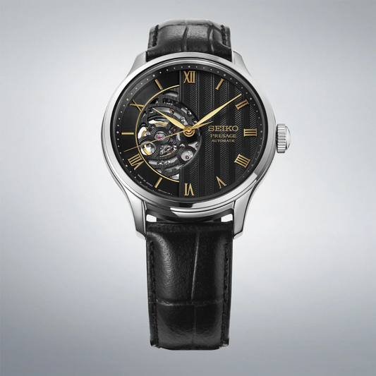 Seiko Presage Black Dial Men's Automatic Leather Strap Watch HCB008J1