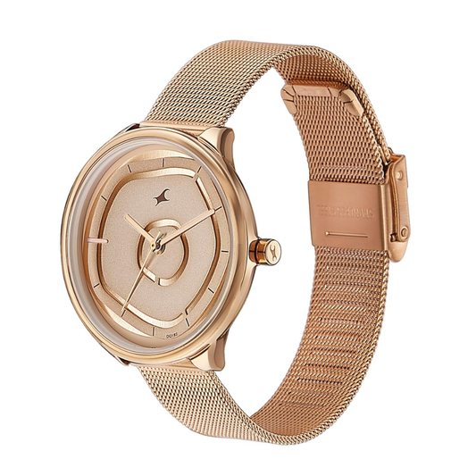 6303WM01Fastrack Stunners Beige Dial Rose Gold Girls Watch NT6303WM01
