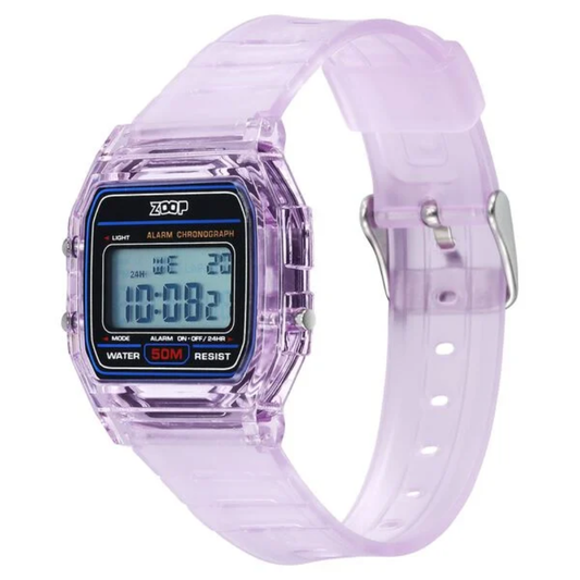 Zoop Transparent Black Dial Purple Strap Girls Kids Digital Watch 16049PP05