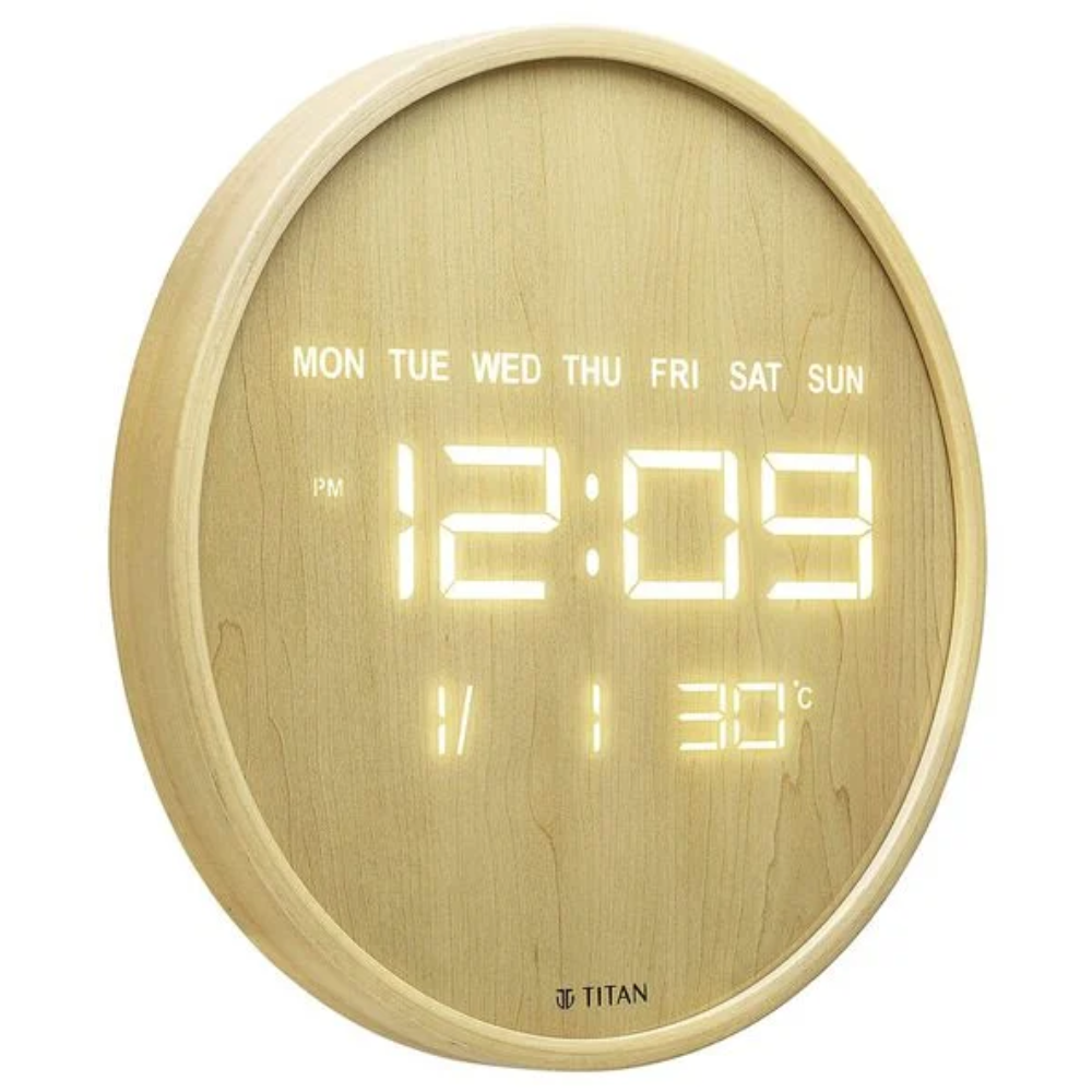 Titan Wood-Grain Brown Dial Digital Clock NTW0082WD01
