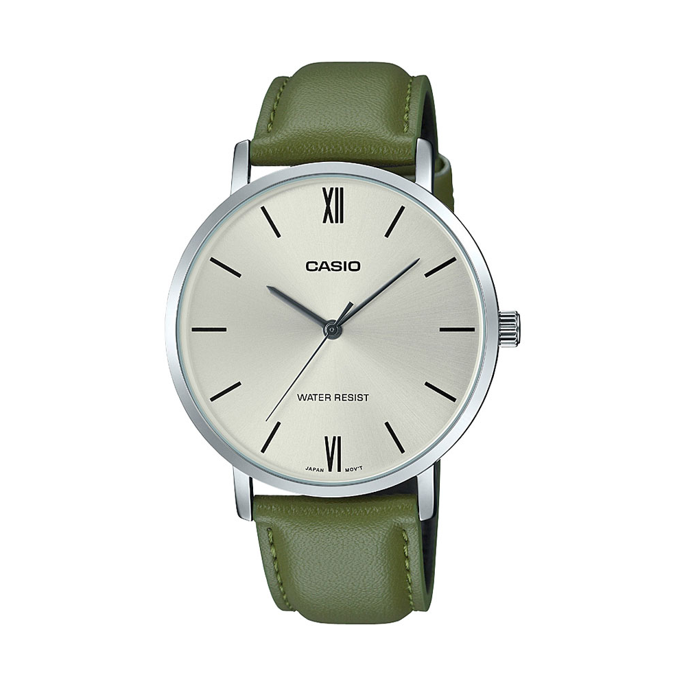 Casio Green Leather Strap Men's Watch for MTP-VT01L-3B | 10608389