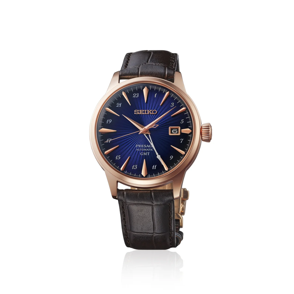Seiko Presage Blue Dial Men's Automatic Leather Strap Watch HCB005J1
