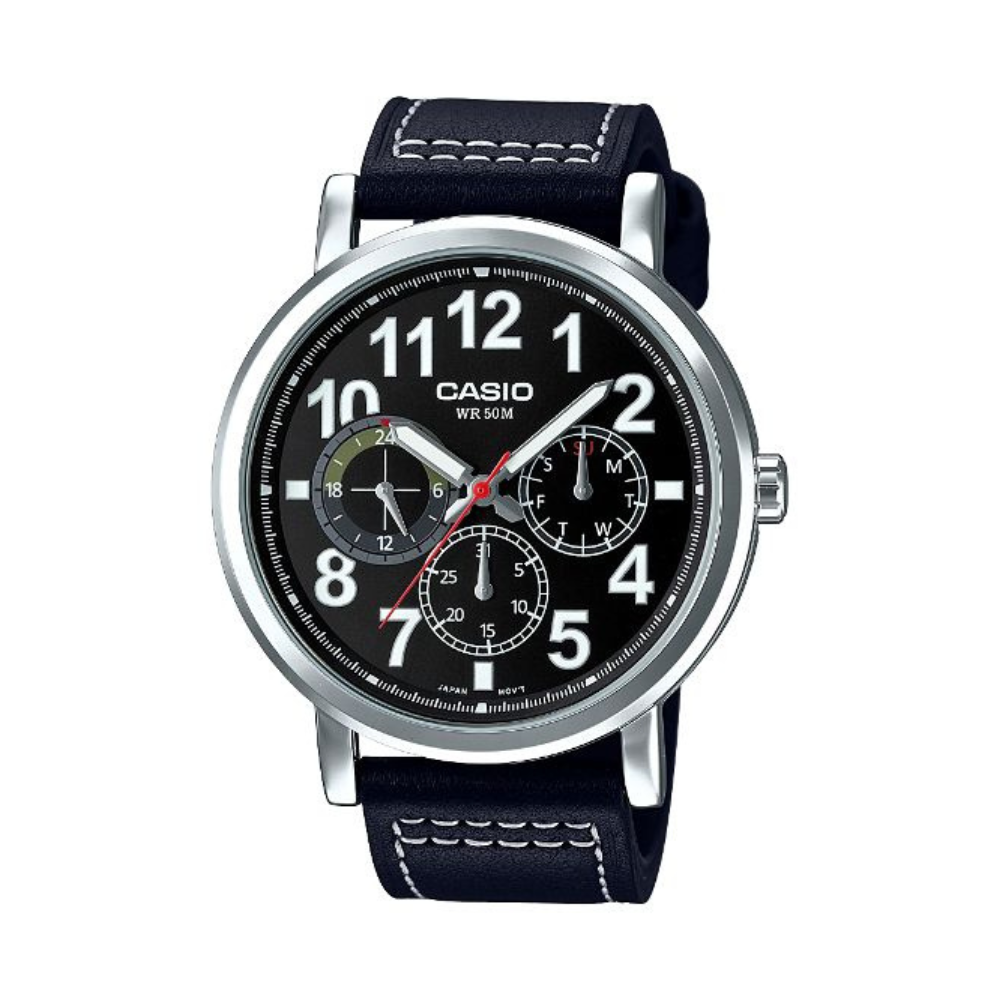 Casio Black Leather Strap Men's Watch MTP-E309L-1AV, MTP-E309L-2B1V | 10531178