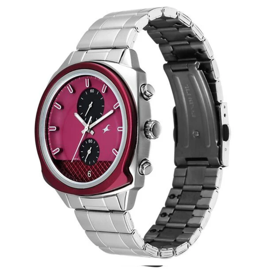Fastrack Gelato Silver Plum Dial Men's Chronograph Watch 3344KM02