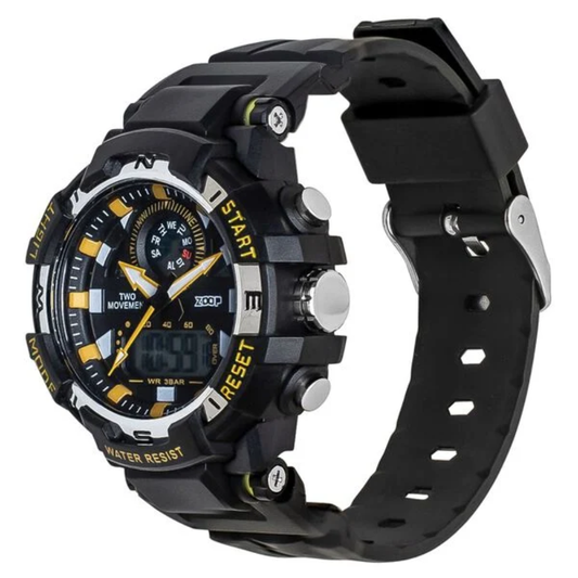 Zoop Bolt Ana Digi Dial Black and Yellow Multi Colour Case Black Colour Strap Boys Kids Watch 16058PP05W