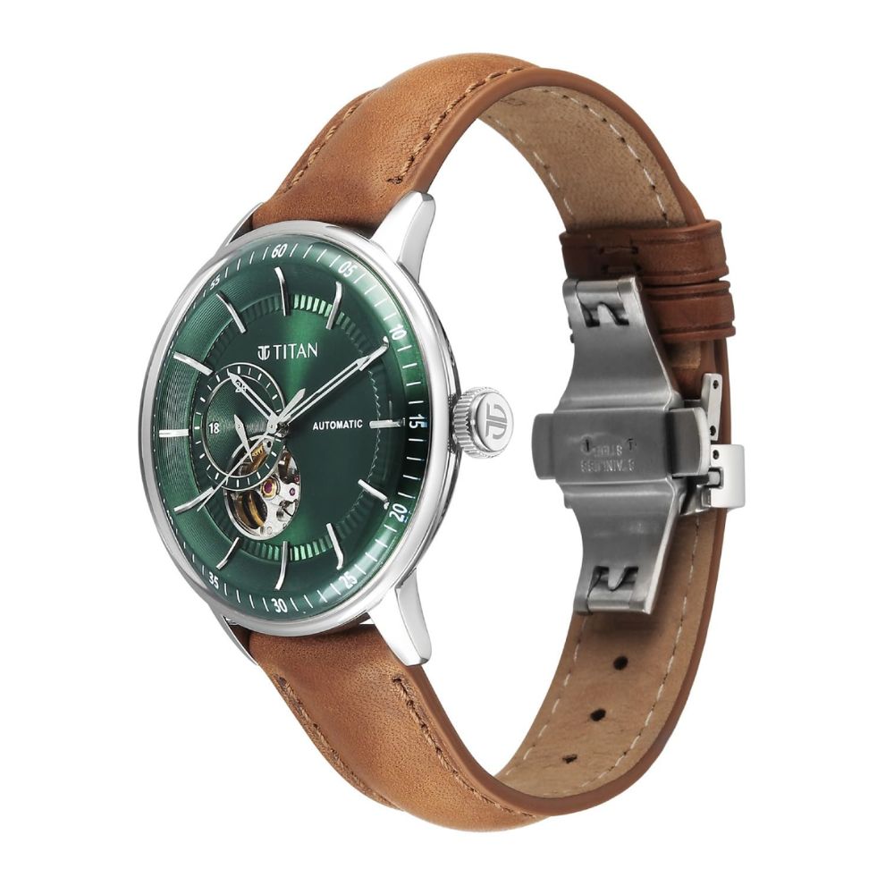 Titan Orbital Open Heart Automatic Green Men's Watch 90226SL01