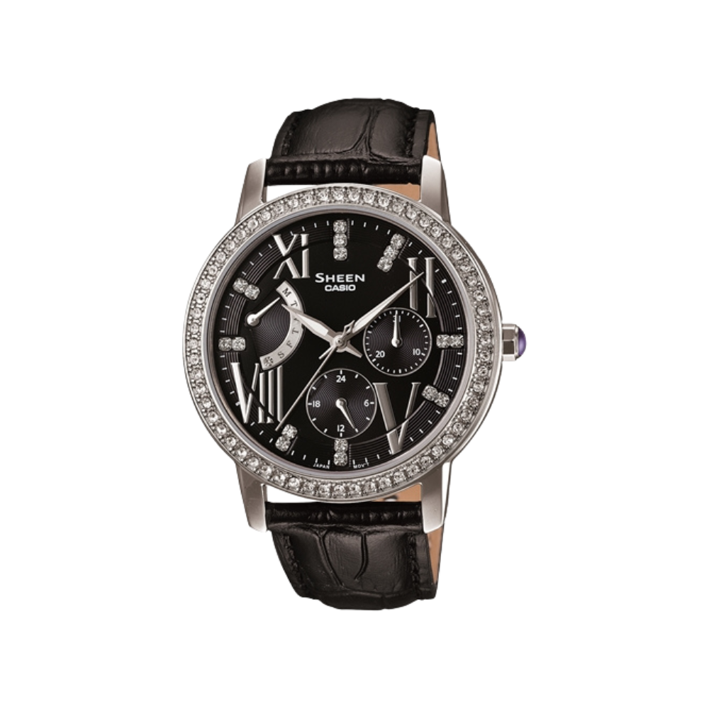 Casio Black Leather Strap Women's Watch Sheen SHE-3025L-1A | 10433985