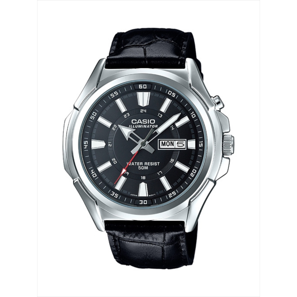 Casio Black Leather Strap Men's Watch MTP-E200L-1AV | 10531186