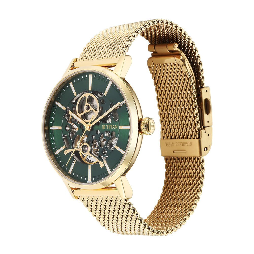 Titan Mechanical Slimline Green Dial Men's Watch 90159YM01