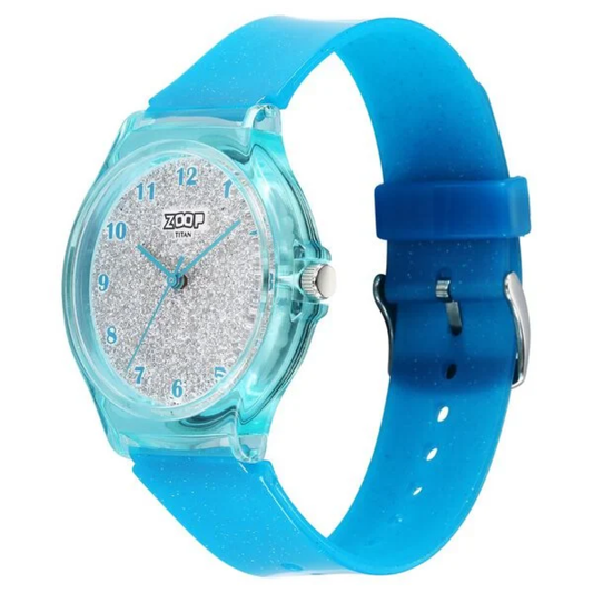 Zoop Glitter Grey Dial Blue Strap Analog Watch for Girls Kids 26030PP05W