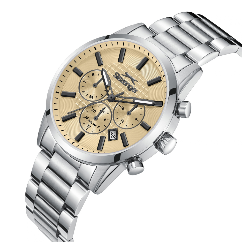 Slazenger Multifunction Gold Dial Silver Metal Strap Men's Watch SL.09.2648.2.310