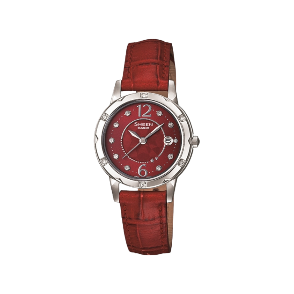 Casio Sheen Red Leather Strap Women's Watch for SHE-4021L-4A | 10384206