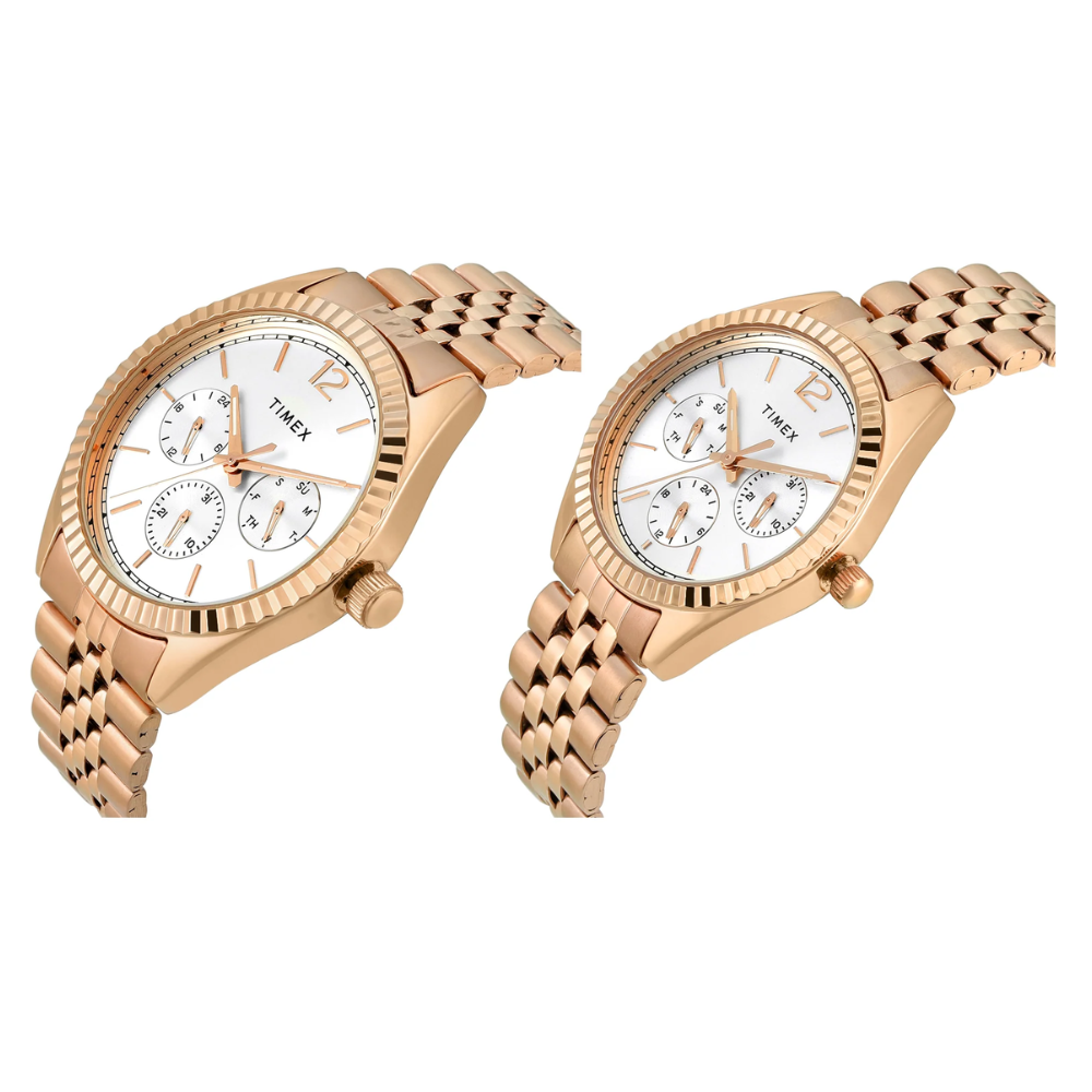 Timex Trendline Silver Round Dial Analogue Pair's Watch - TW00PR346