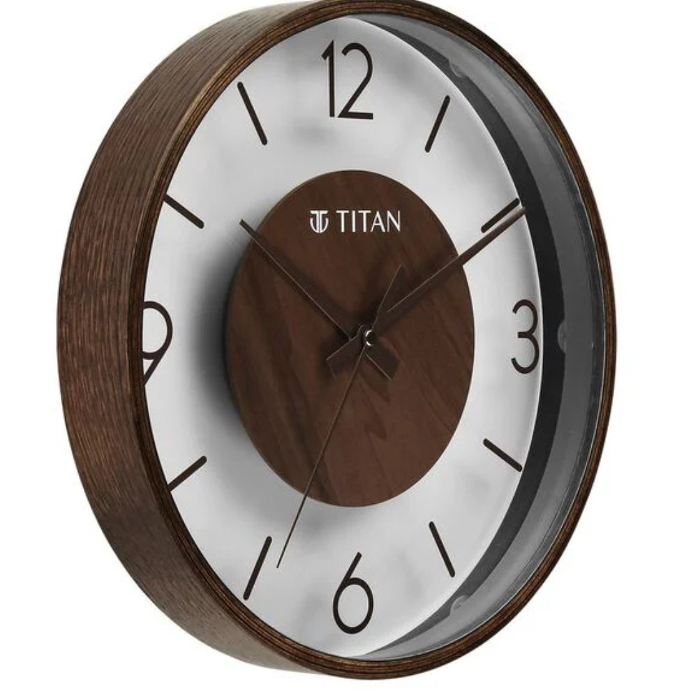 Titan Glass-Wood Fusion Brown Dial Wall Clock W0089WA01