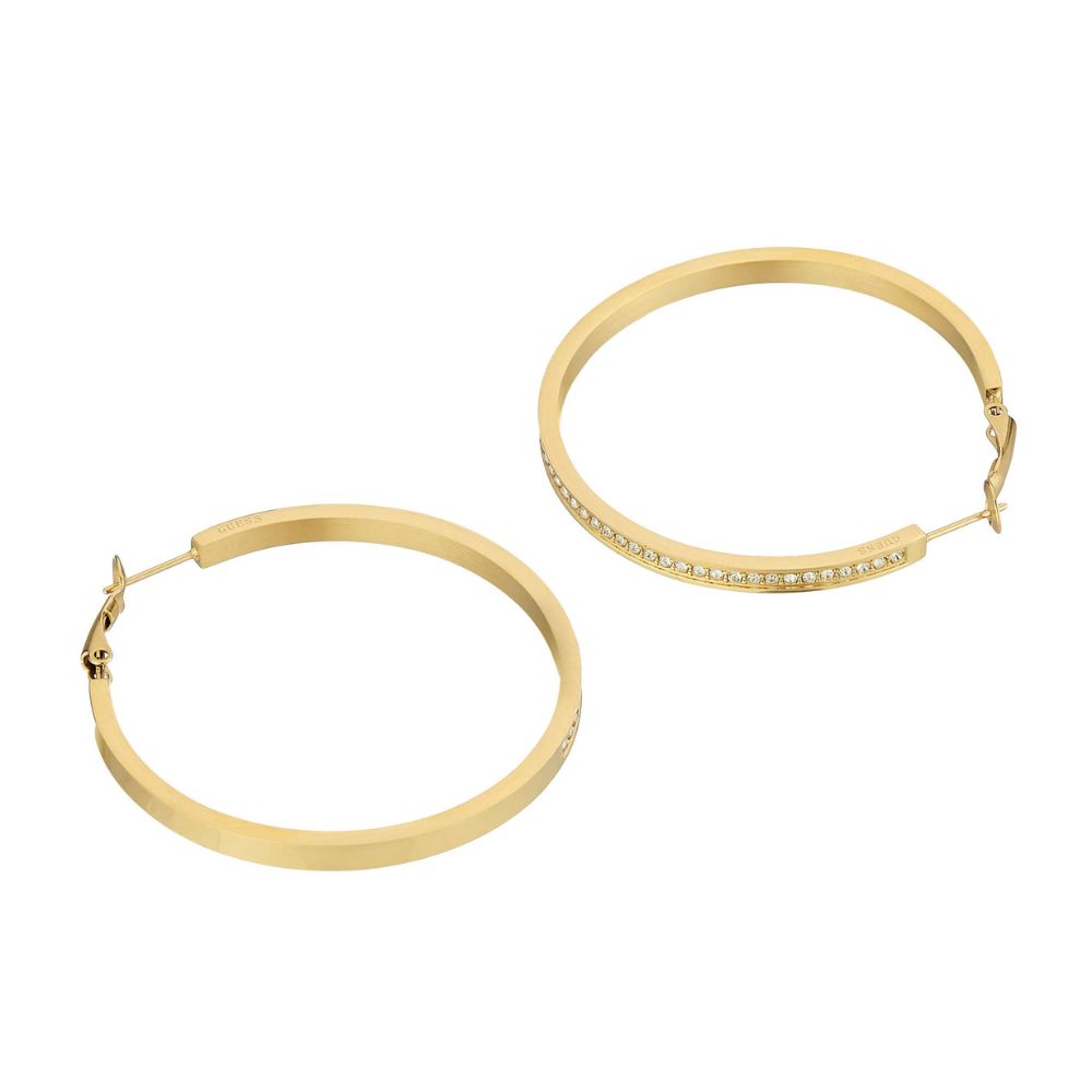 Guess Crystal Set Large Hoop Gold Tone Women's Earrings UBE02247YG