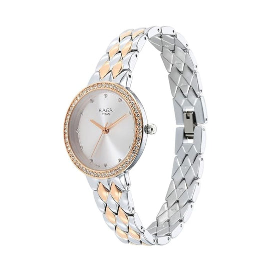 Titan Raga Showstopper Two Toned Silver & Rose Gold Women's Watch 95282KM01