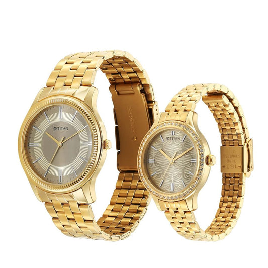 Titan Bandhan Grey & Champagne Couple Watch 18242712YM01