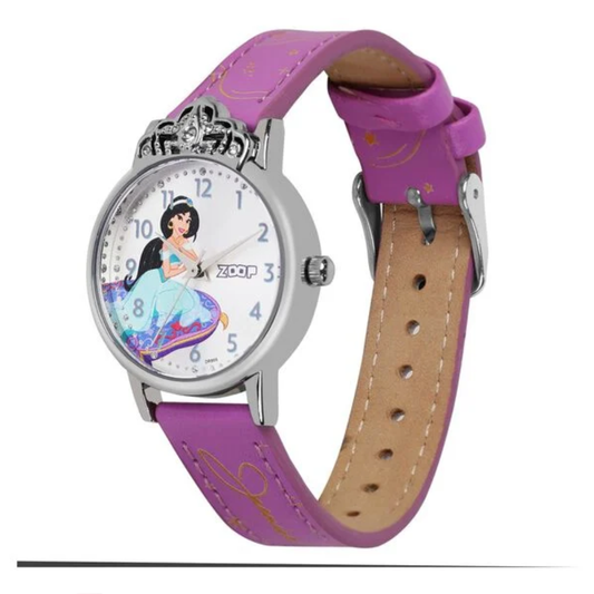 Zoop Disney Jasmine Silver Dial Purple Strap Girls Kids Analog Watch 26049SL01