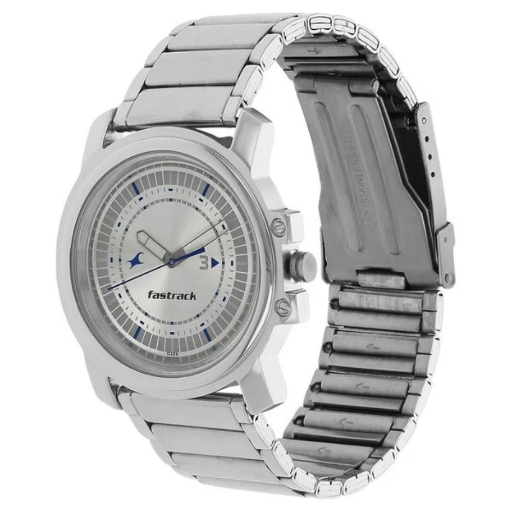Fastrack Quartz Analog Silver Dial Watch for Men 3039SM03