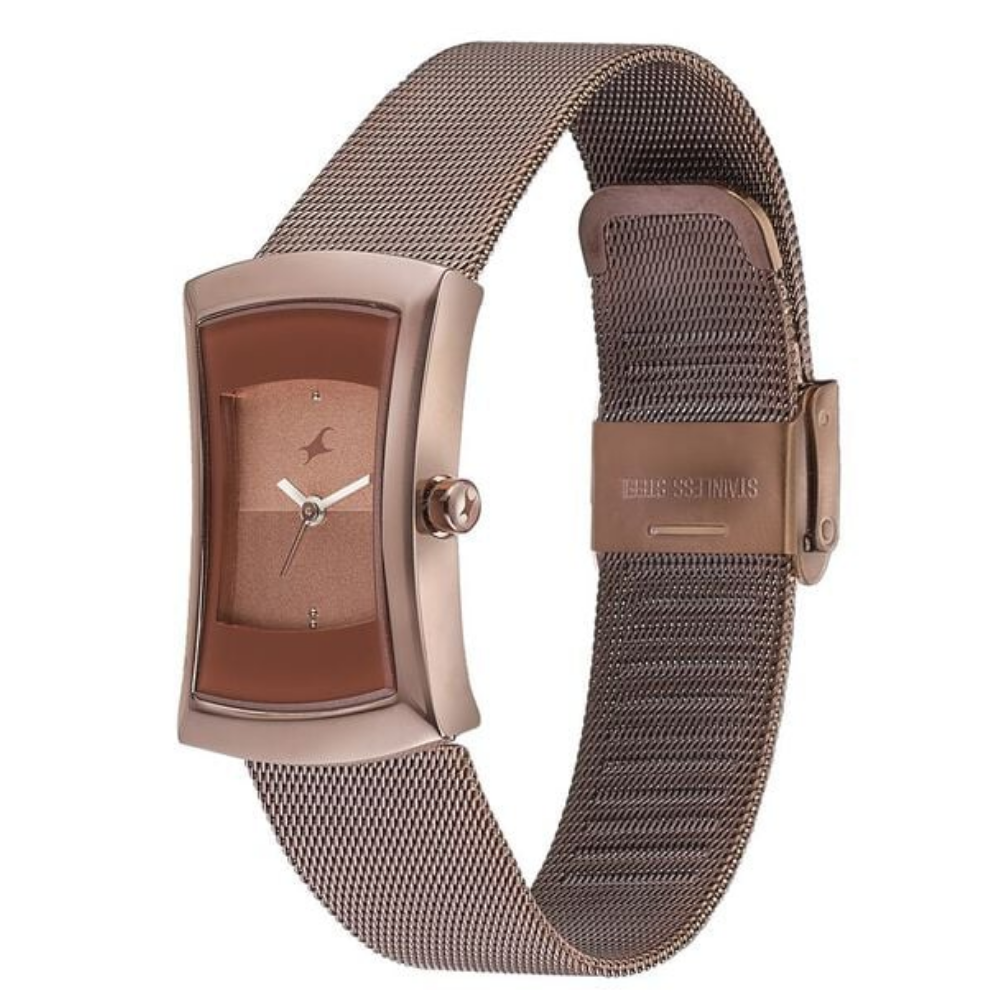 Fastrack Pulse Quartz Analog Brown Dial Stainless Steel Strap Watch for Girls 6093QM01
