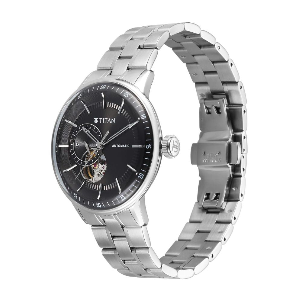 Titan Orbital Open Heart Automatic Black Dial Men's Watch 90226SM01