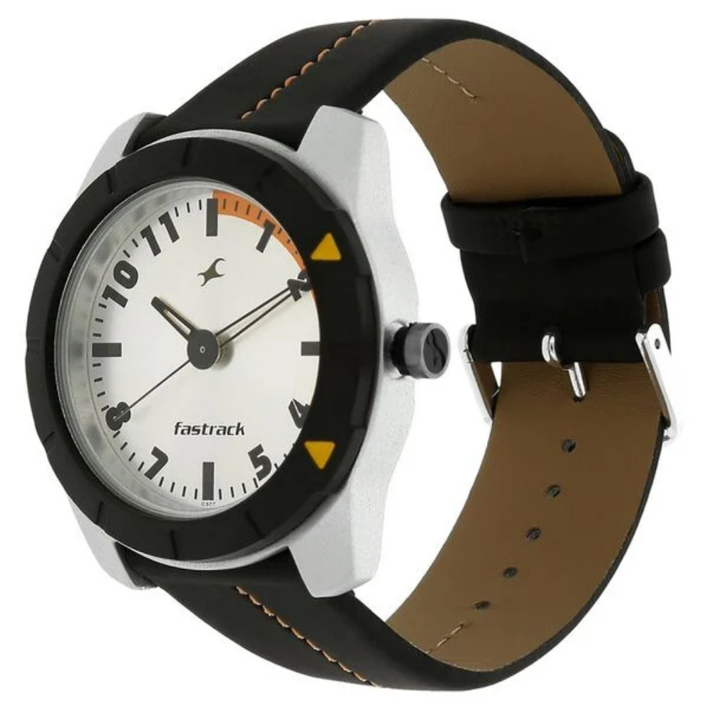 Fastrack Quartz Analog Silver Dial Leather Strap Watch for Guys 3015AL01