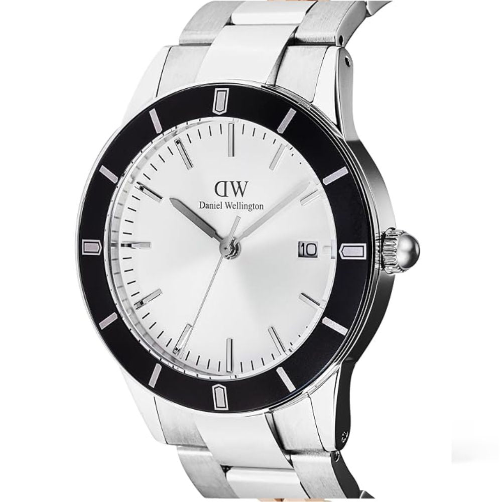 Daniel Wellington Index Bezel Analogue Silver White Sunray Men's Watch DW00100819K