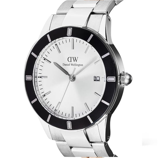 Daniel Wellington Index Bezel Analogue Silver White Sunray Men's Watch DW00100819K