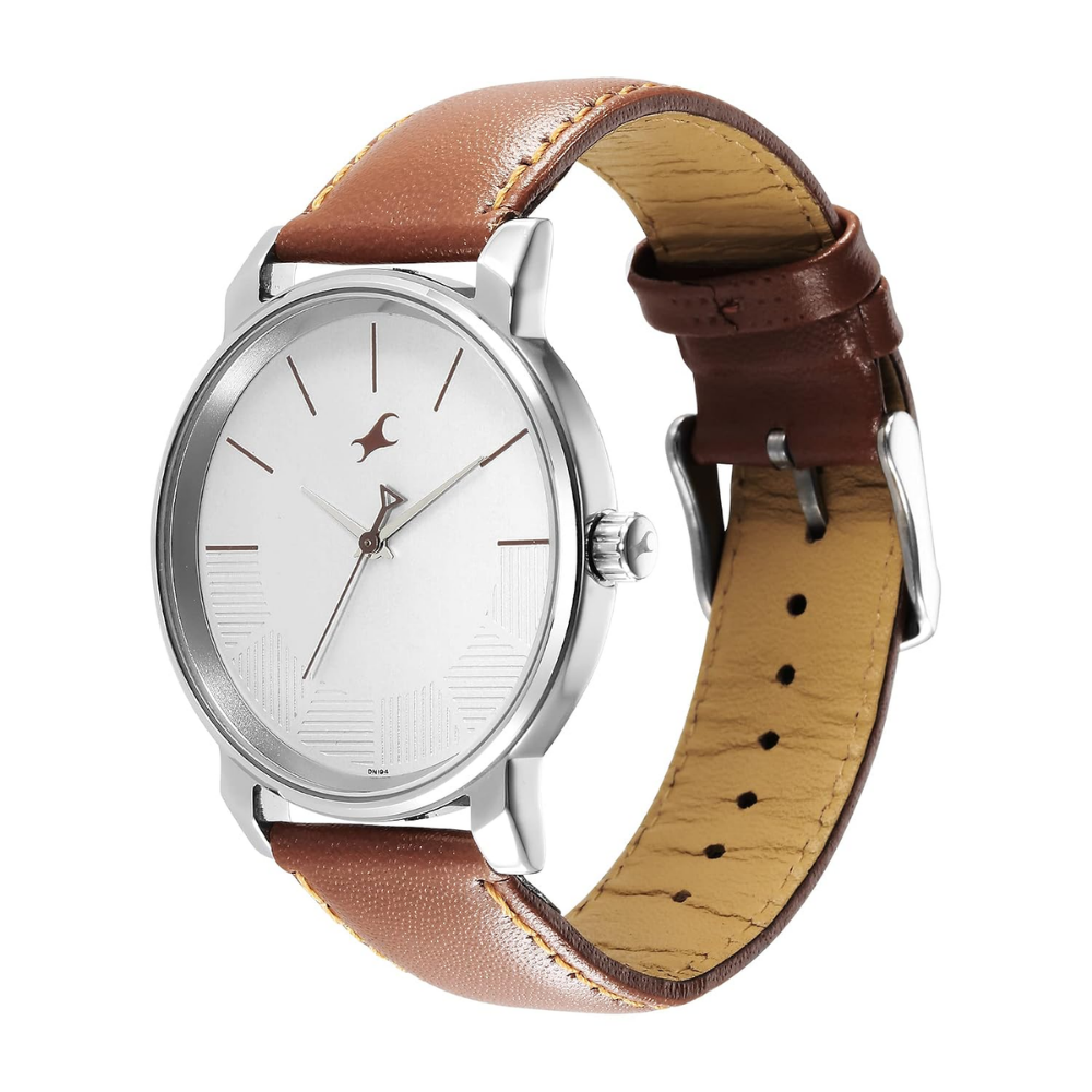 Fastrack Stunners Silver Dial Brown Leather Strap Men's Watch 3291SL02