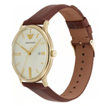 Emporio Armani Minimalist Cream Dial Men's Quartz Analog Leather Watch AR11610
