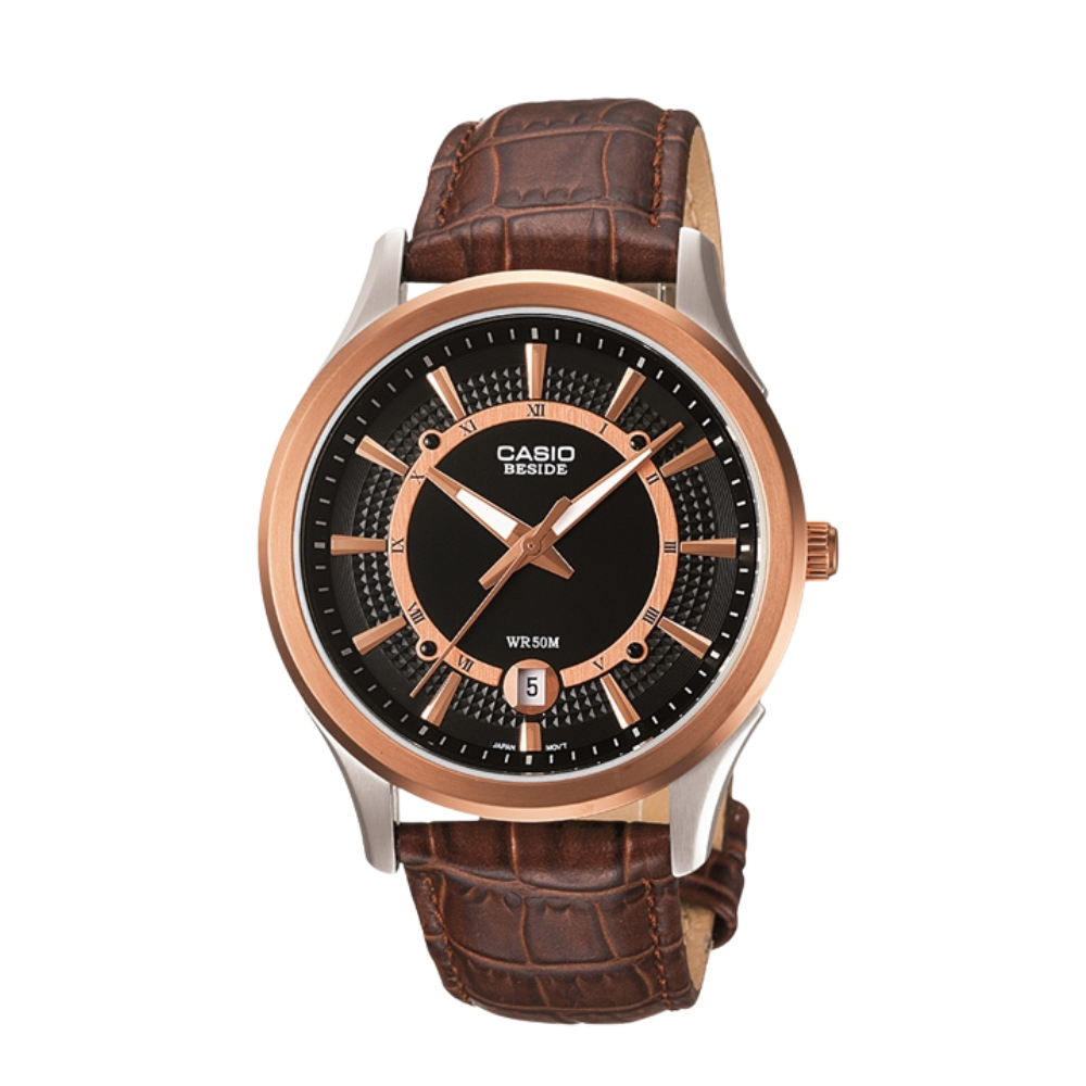 Casio Brown Leather Strap Men's Watch BEM-119GL-1AV, MTH-1051L-7AV | 10368687