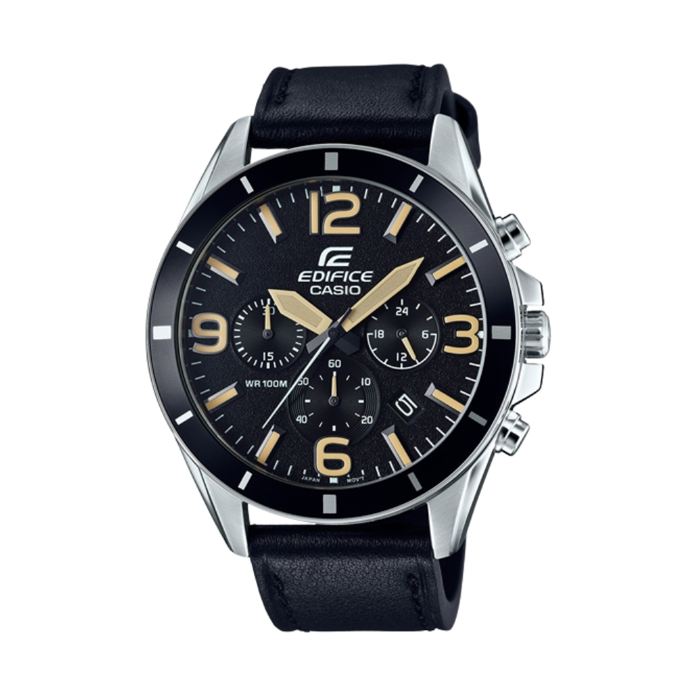 Casio Black Leather Strap Men's Watch EFR-553L-1BV | 10516608