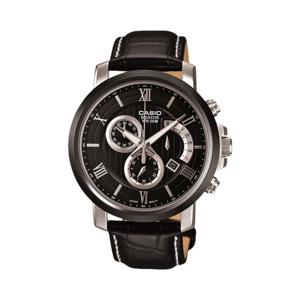 Casio Black Leather Strap Men's Watch BEM-507BL-1AV | 10399311