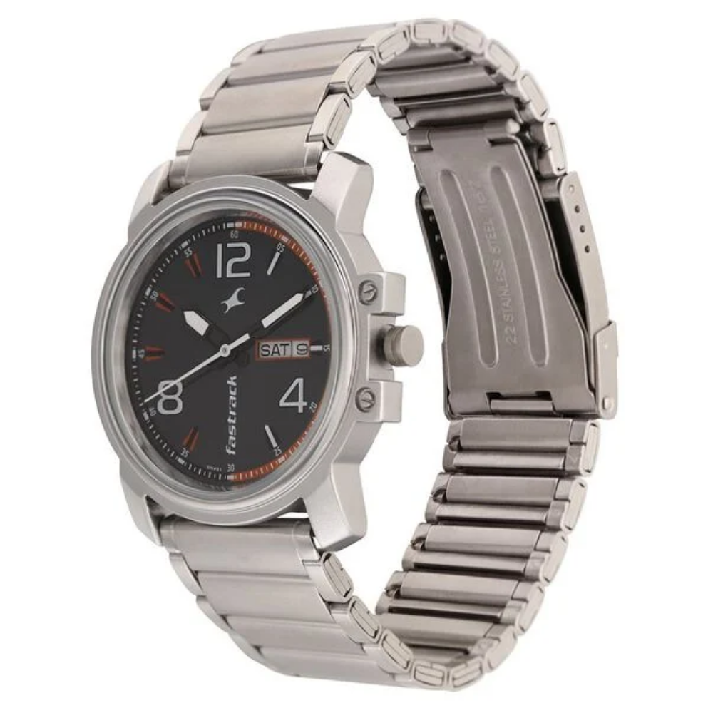 Fastrack Black Dial Quartz Analog with Day and Date Watch for Guys 3039SM10