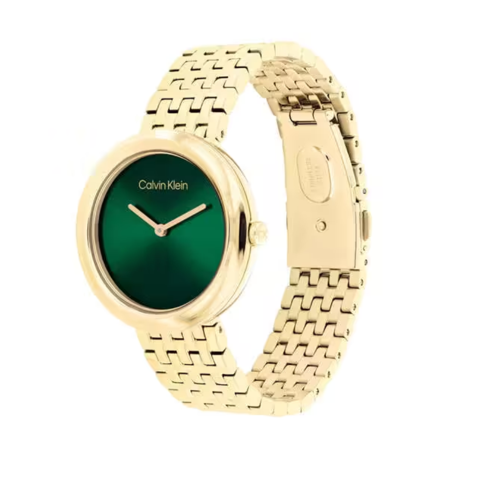 Calvin Klein Twisted Bezel Green Dial Women's Analog Stainless Steel Watch 25100066
