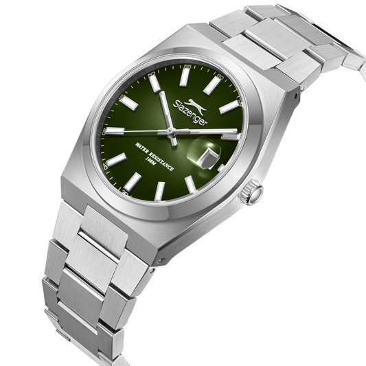 Slazenger 3H-Date Dark Green Dial Men's Metal Strap Watch SL.09.2636.1.371