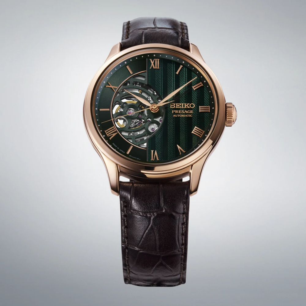 Seiko Presage Green Dial Men's Automatic Leather Strap Watch HCB007J1