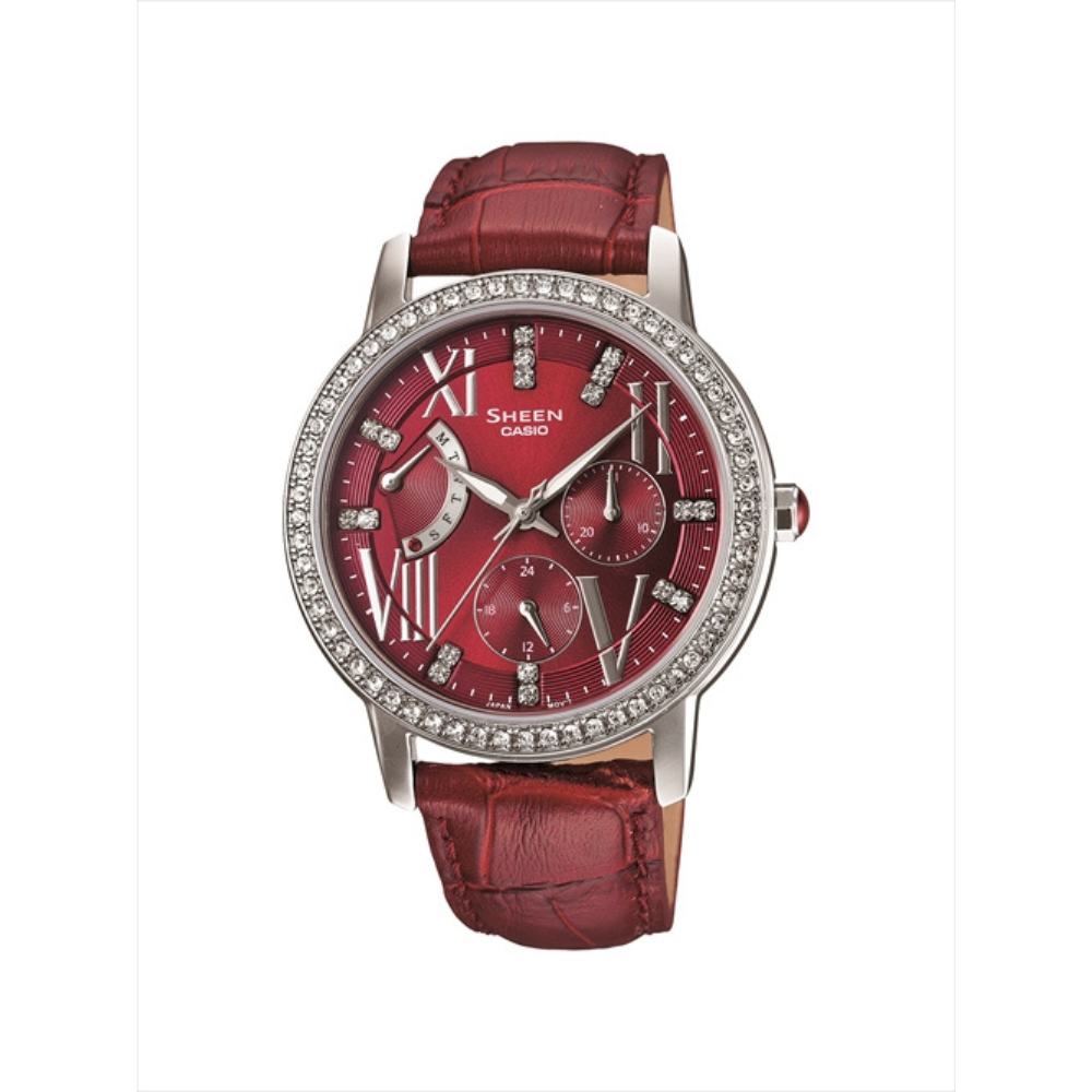Casio Red Leather Strap Women's Watch SHE-3025L-4A | 10429510