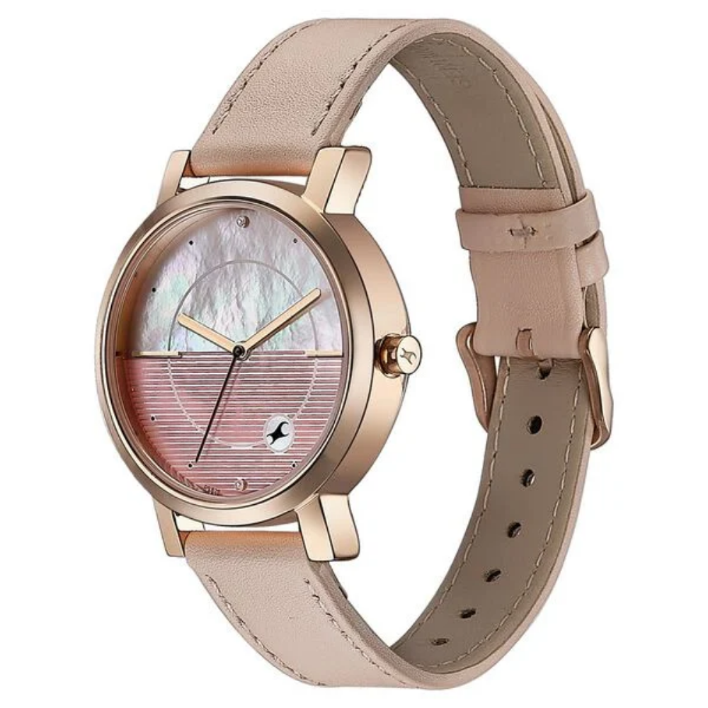 Fastrack Style Up Quartz Analog Pink Mother Of Pearl Dial Watch For Girls 6284WL03
