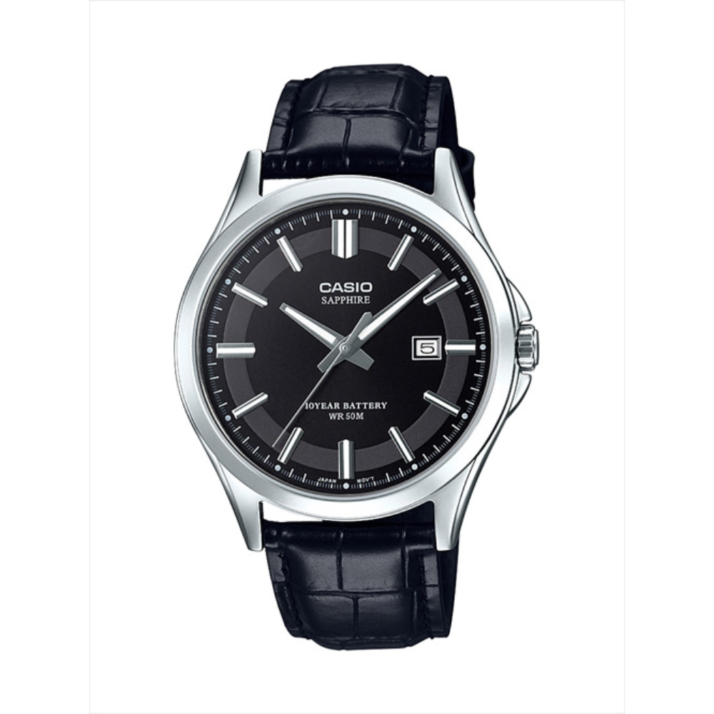 Casio Black Leather Strap Men's Watch MTS-100L-1AV | 10582961