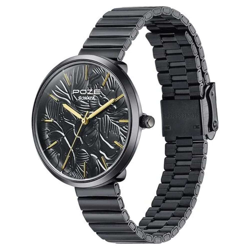 Sonata Poze Black Dial Women's Watch SP80093NM01