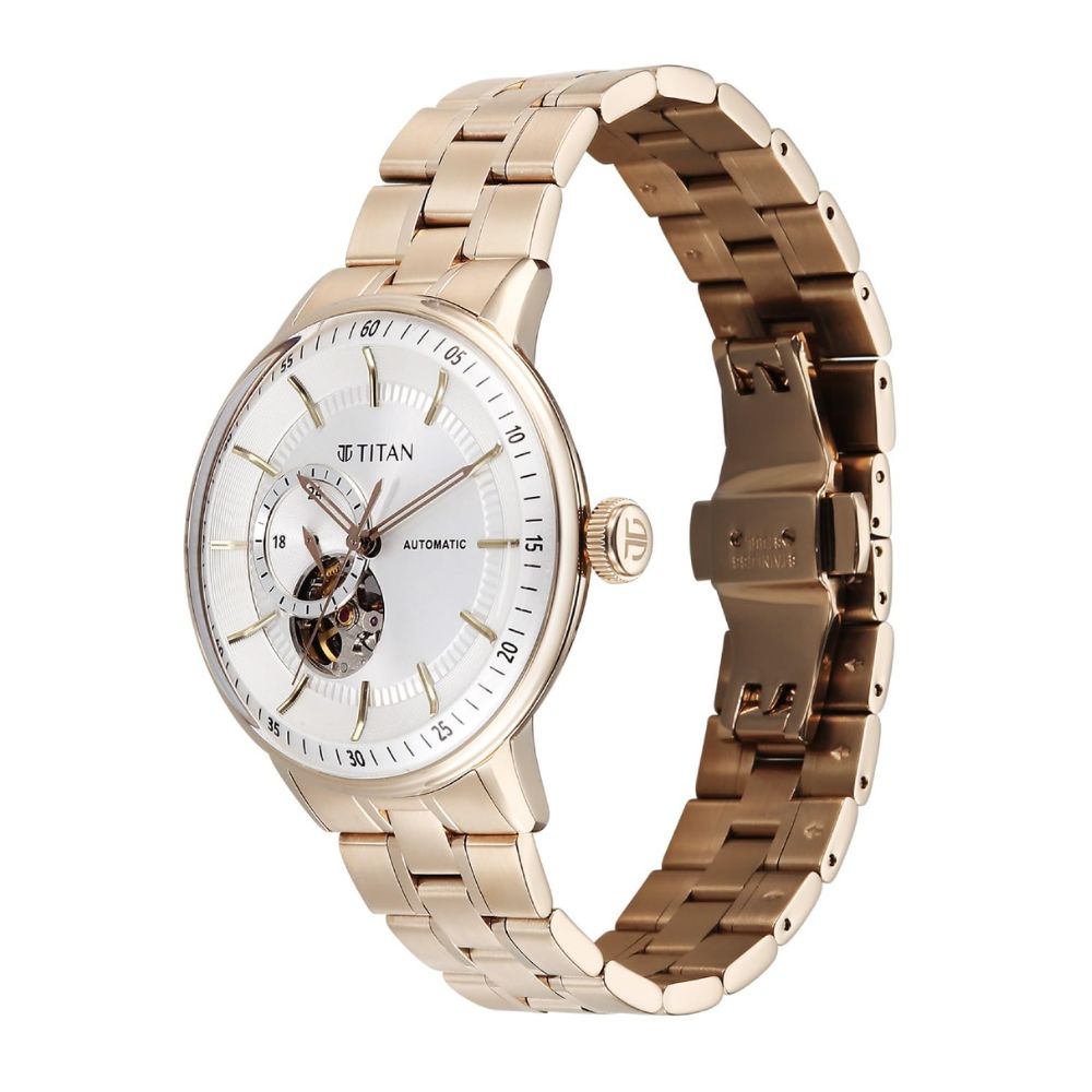 Titan Orbital Open Heart Automatic White Carnation Gold Men's Watch 90226WM01