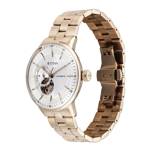 Titan Orbital Open Heart Automatic White Carnation Gold Men's Watch 90226WM01