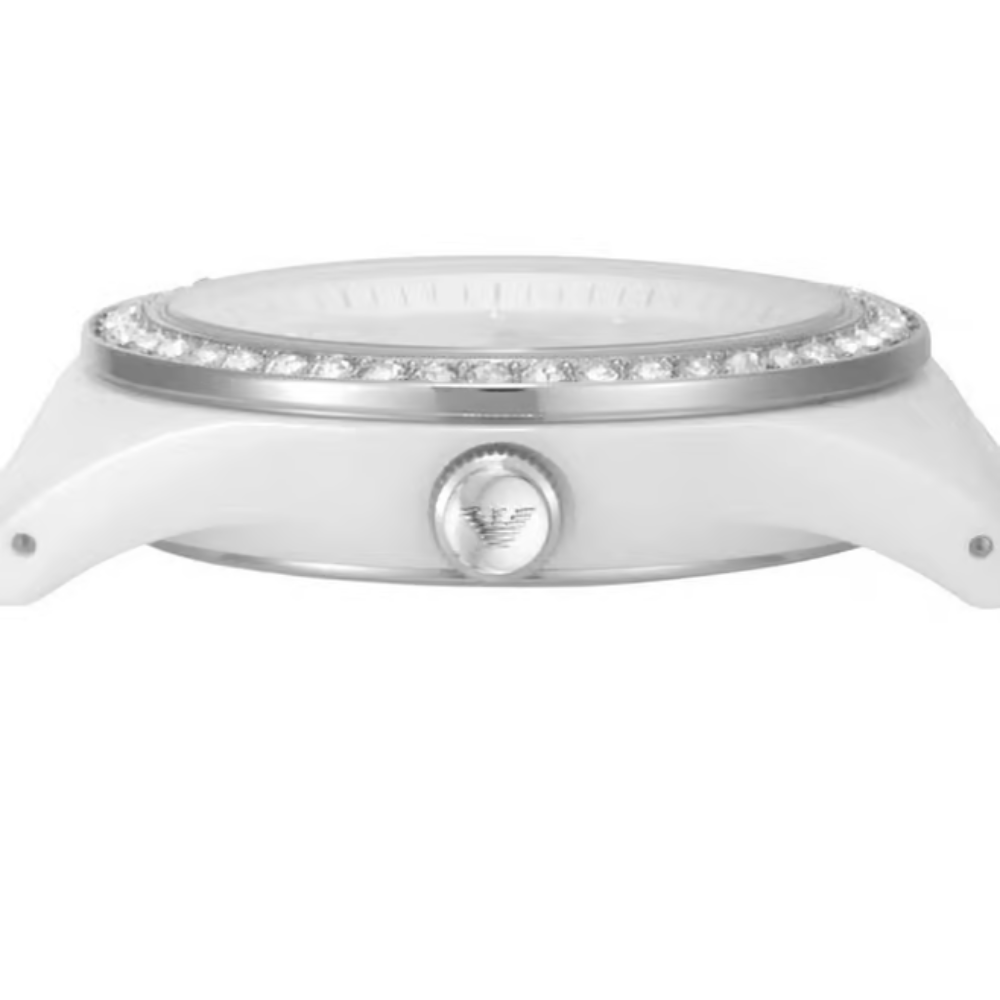 Emporio Armani Leo Silver Dial Women's Analog Ceramic Watch AR70014